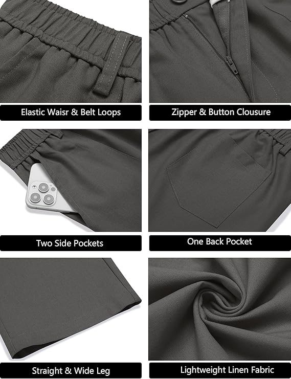 COOFANDY Men's Casual Linen Cotton Pants Elastic Waist Summer Beach Trousers Lightweight Yoga Vacation Pants