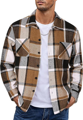 COOFANDY Men's Flannel Shirts Casual Button Down Plaid Shirt Jacket Long Sleeve Fleece Shacket with Pockets