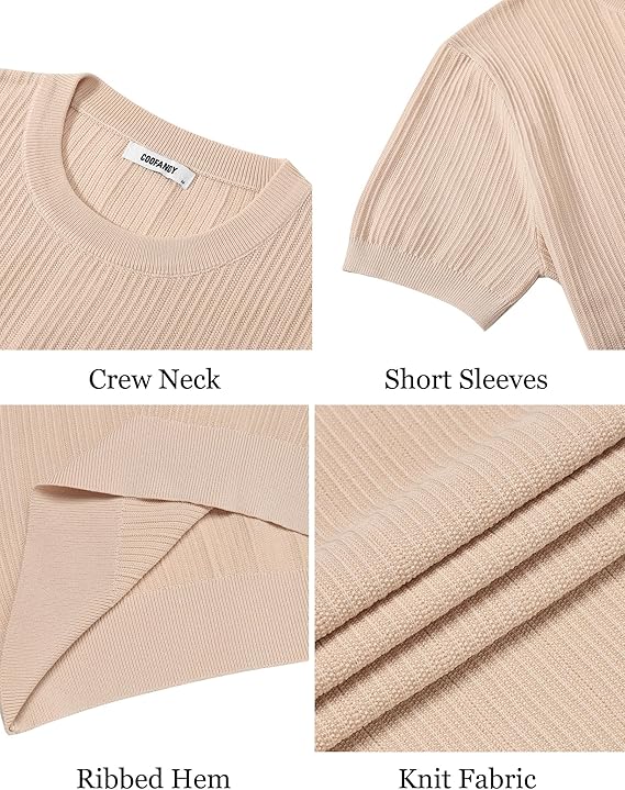 COOFANDY Men's T-Shirts Short Sleeve Knit Shirts Casual Crewneck Ribbed Dress Tee Shirt