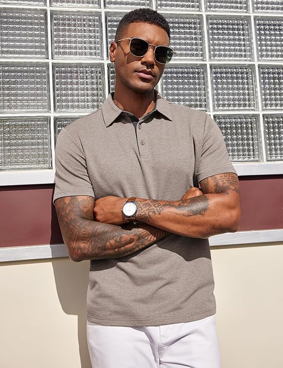 COOFANDY Mens Polo Shirts Short Sleeve Casual Summer Polo Tee Classic Collared Golf Stylish Tops