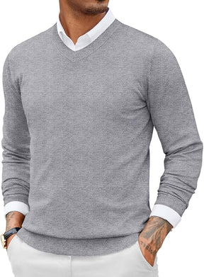 COOFANDY Men Casual V Neck Sweater Ribbed Knit Slim Fit Long Sleeve Pullover Top