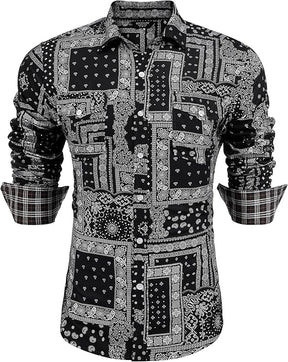 COOFANDY Mens Paisley Printed Shirts Casual Long Sleeve Button Down Shirts Floral Dress Shirt with Pockets