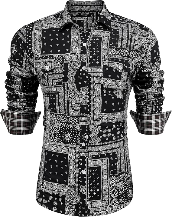 COOFANDY Mens Paisley Printed Shirts Casual Long Sleeve Button Down Shirts Floral Dress Shirt with Pockets
