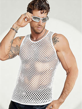 COOFANDY Men Casual Tank Tops Mesh Shirt See Through Sleeveless Shirts Muscle Fishnet Fitted Tee Clubwear Summer