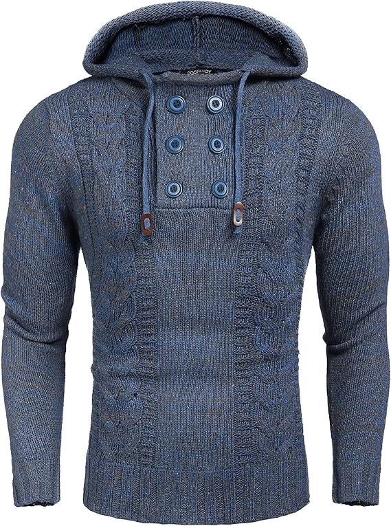COOFANDY Men's Knitted Hoodies Pullover Casual Long Sleeve Turtleneck Sweaters