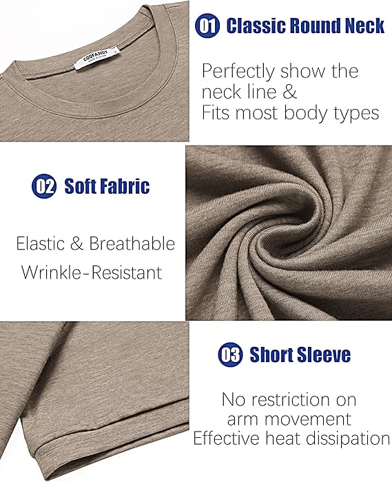 COOFANDY Mens T-Shirts Summer Crew Neck Casual T Shirts Plain Short Sleeve Shirts Basic Tees