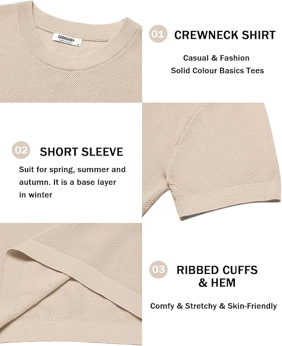 COOFANDY Men's Knit T-Shirts Short Sleeve Crewneck Shirt Casual Textured Pullover Tees