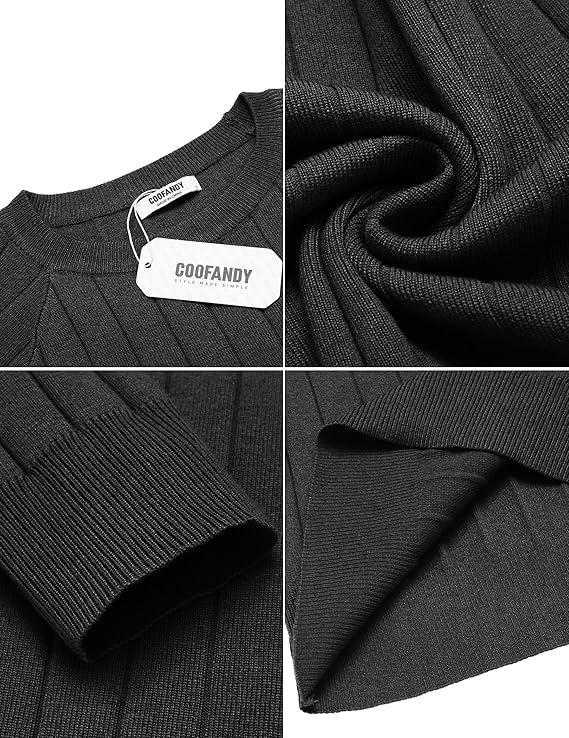 COOFANDY Mens Crewneck Pullover Sweaters Business Casual Long Sleeve Slim Fit Sweater Chunky Cable Knit Sweater