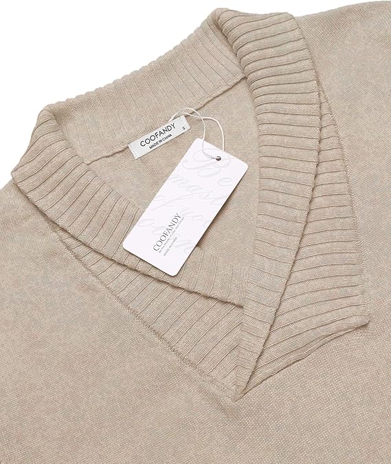COOFANDY Men Casual Knitted Sweaters Shawl Collar Dress Sweater Long Sleeve V-Neck Pullover Tops