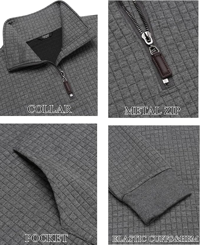 COOFANDY Mens Quarter Zip Sweatshirt Long Sleeve Casual Waffle Pullover Hoodies with Pocket
