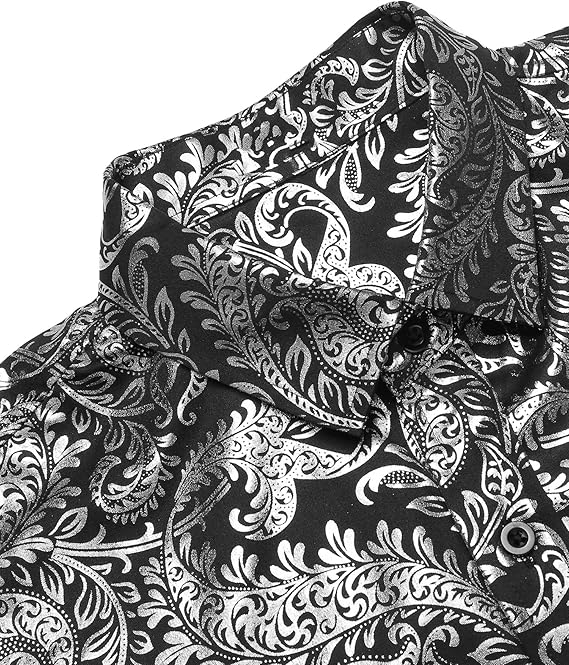 COOFANDY Men's Paisley Shirt Luxury Disco Long Sleeve Button Down Dress Shirts