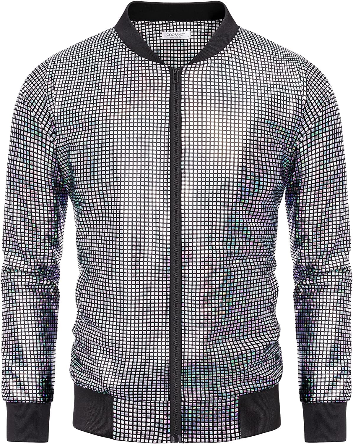 70s Disco Christmas Party Zip-up Jacket (US Only) Jackets COOFANDY Store Sequined Laser Silver S 