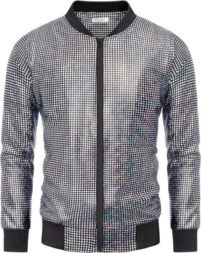 70s Disco Christmas Party Zip-up Jacket (US Only) Jackets COOFANDY Store Sequined Laser Silver S 