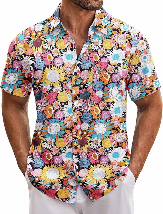 COOFANDY Mens Hawaiian Tropical Short Sleeve Casual Button Down Floral Summer Beach Shirts with Pocket
