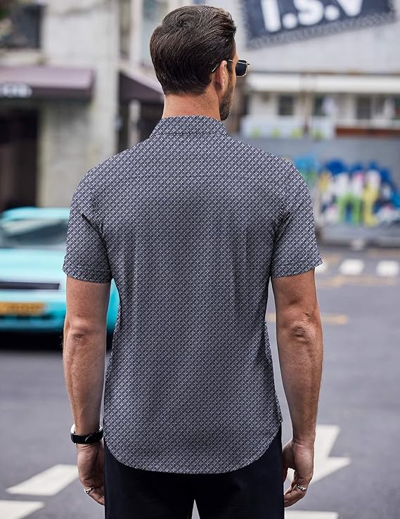 COOFANDY Short Sleeve Button Down Shirts Dress Shirts Casual Polka Dot Print