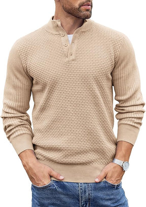 COOFANDY Men's Quarter Button Sweater Lightweight Mock Neck Pullover Sweater Fashion Casual Knitted Waffle Henley Sweater