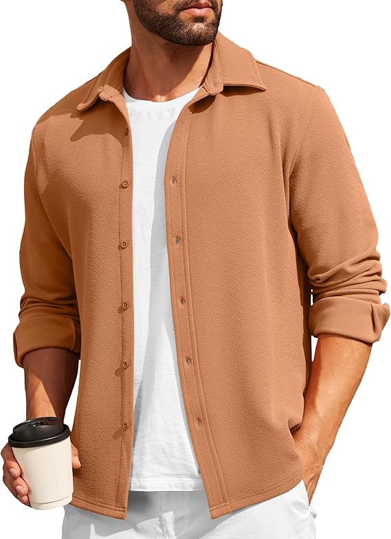 COOFANDY Mens Casual Button Down Shirt Long Sleeve Lightweight Jacket Fashion Textured Shirts
