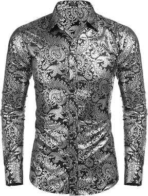COOFANDY Men's Paisley Shirt Luxury Disco Long Sleeve Button Down Dress Shirts