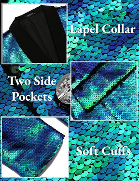 COOFANDY Men's Shiny Sequin Blazer Irish Holiday Party Prom Dinner One Button Suit Jacket