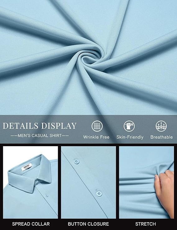 COOFANDY Mens Casual Button Down Shirts Short Sleeve Wrinkle Free Shirt Untucked Summer Stretch Dress Shirt
