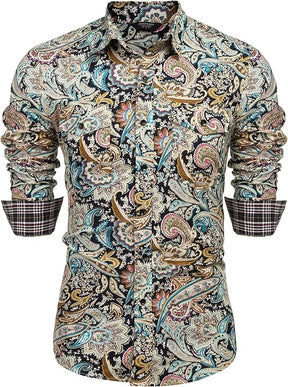 COOFANDY Mens Paisley Printed Shirts Casual Long Sleeve Button Down Shirts Floral Dress Shirt with Pockets