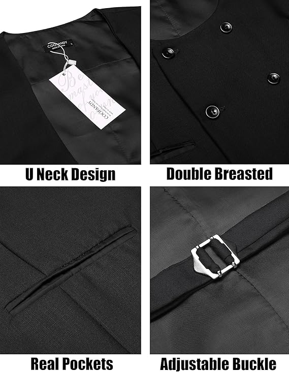 COOFANDY Men's Suit Vest Slim Fit Double Breasted Dress Vest Casual Business Formal Waistcoat