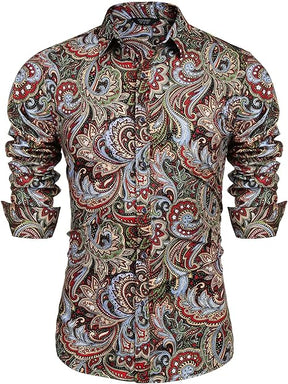 COOFANDY Men's Paisley Cotton Long Sleeve Shirt Floral Print Casual Retro Button Down Shirt S-XXL