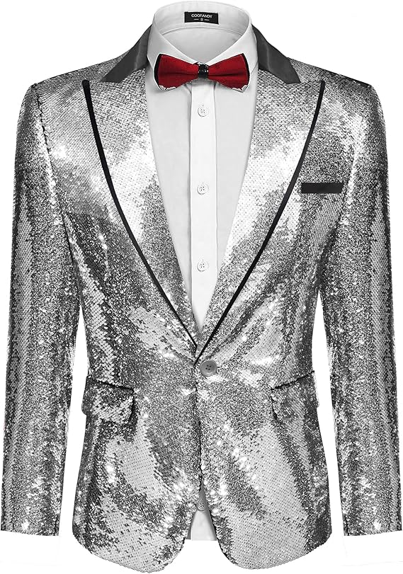 COOFANDY Mens Sequin Blazer Tuxedo Party Prom Wedding Tuxedo One Button Jacket