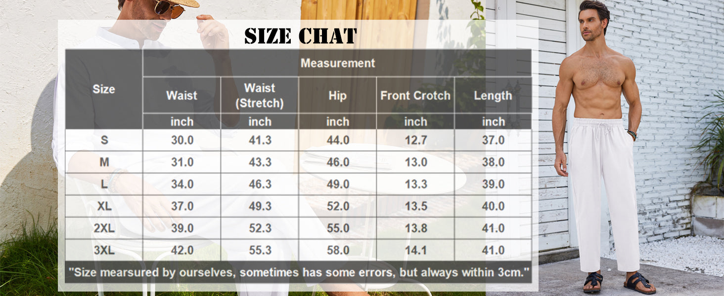 COOFANDY Mens Linen Casual Pants Elastic Waist Drawstring Trousers Yoga Beach Summer Pants