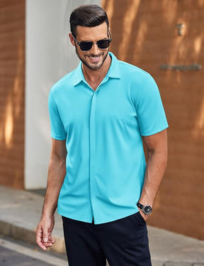 COOFANDY Mens Short Sleeve Wrinkle Free Shirt Casual Button Down Shirt Summer Dress Shirt
