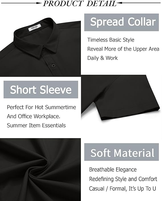COOFANDY Men's Button Down Short Sleeve for Men Summer Business Casual Dress Shirt