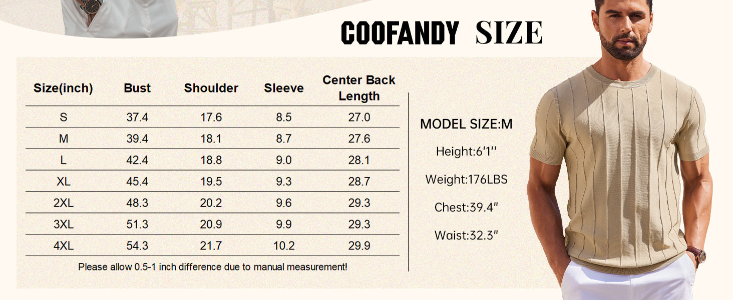 COOFANDY T-Shirts Short Sleeve Knit Sweater Shirt Crewneck