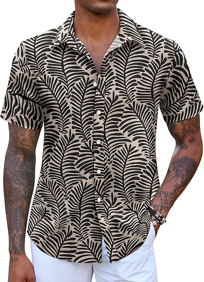 COOFANDY Mens Hawaiian Short Sleeve Button Down Casual Shirt S-XXXL