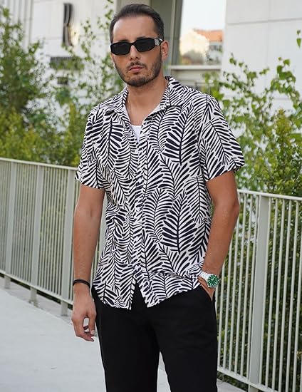 COOFANDY Mens Hawaiian Short Sleeve Button Down Casual Shirt S-XXXL