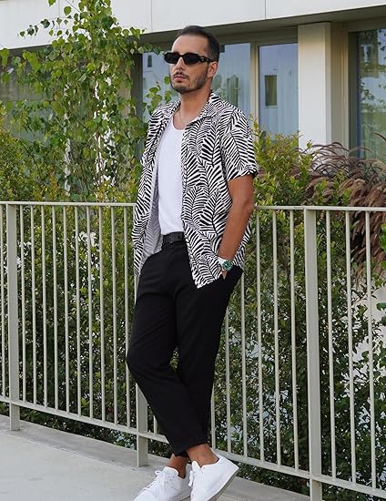 COOFANDY Mens Hawaiian Short Sleeve Button Down Casual Shirt S-XXXL