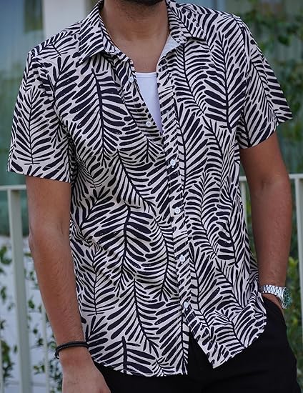 COOFANDY Mens Hawaiian Short Sleeve Button Down Casual Shirt S-XXXL
