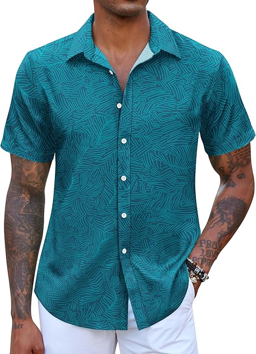 COOFANDY Mens Hawaiian Short Sleeve Button Down Casual Shirt S-XXXL