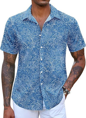 COOFANDY Mens Hawaiian Short Sleeve Button Down Casual Shirt S-XXXL