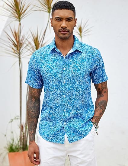 COOFANDY Mens Hawaiian Short Sleeve Button Down Casual Shirt S-XXXL
