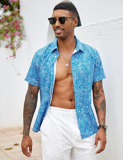 COOFANDY Mens Hawaiian Short Sleeve Button Down Casual Shirt S-XXXL