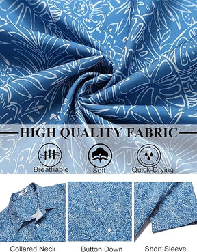 COOFANDY Mens Hawaiian Short Sleeve Button Down Casual Shirt S-XXXL