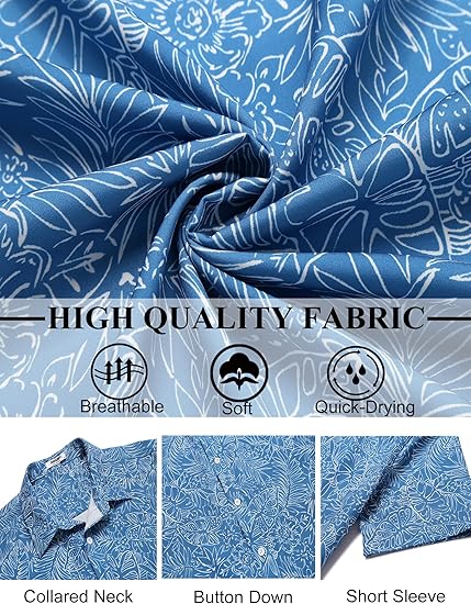 COOFANDY Mens Hawaiian Short Sleeve Button Down Casual Shirt S-XXXL