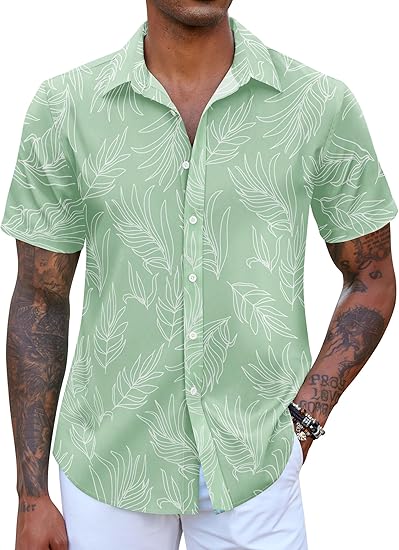 COOFANDY Mens Hawaiian Short Sleeve Button Down Casual Shirt S-XXXL
