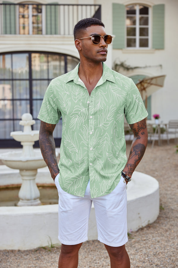 COOFANDY Men's Saint Patrick's Day Green Hawaiian Short Sleeve Casual Shirt