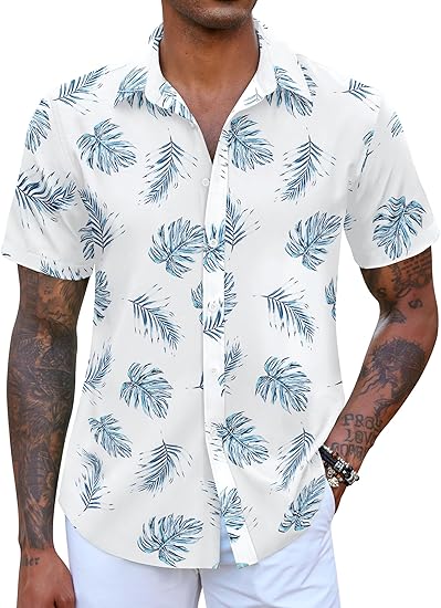 COOFANDY Mens Hawaiian Short Sleeve Button Down Casual Shirt S-XXXL