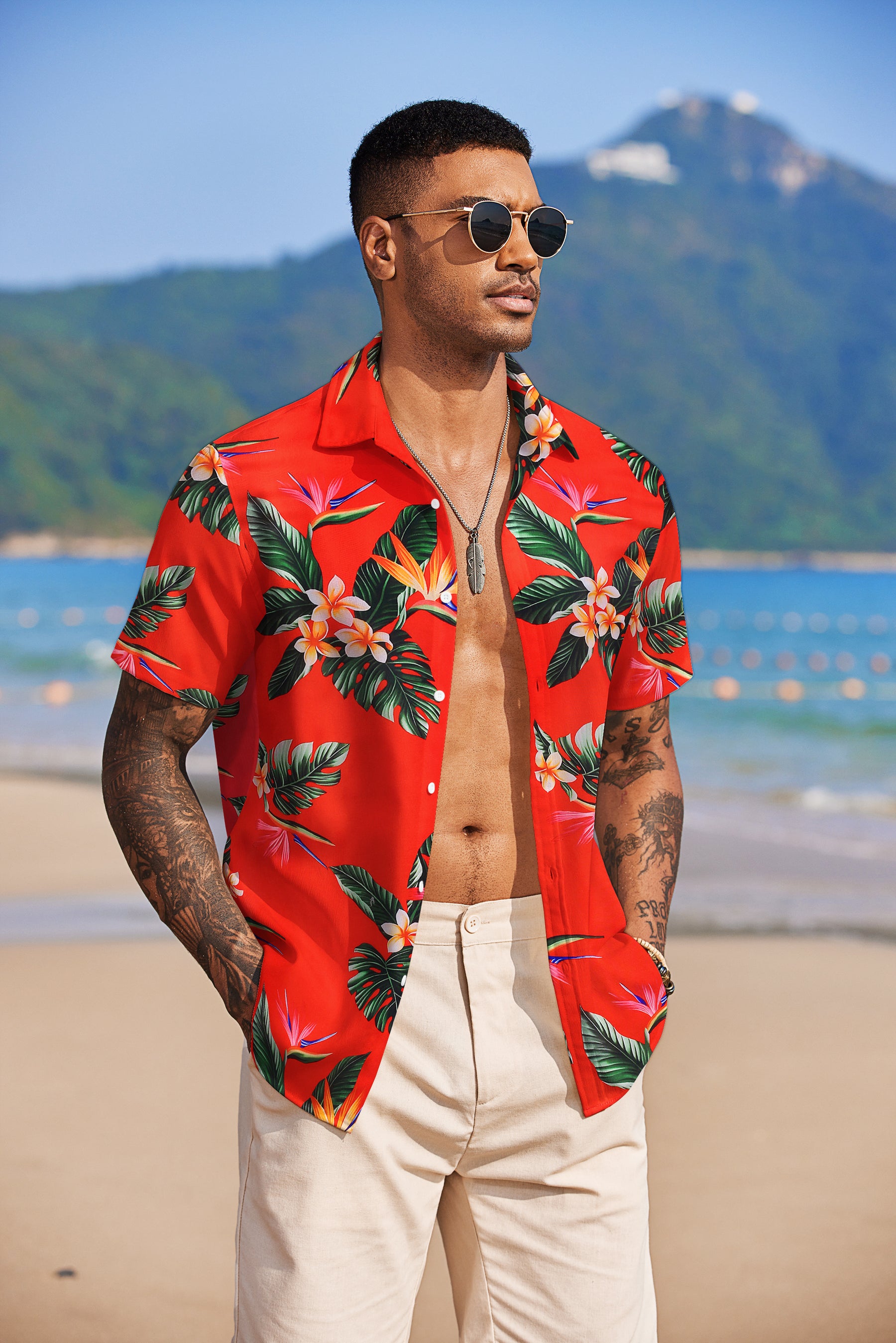 COOFANDY Mens Hawaiian Shirts Short Sleeve Tropical Button Down Shirt Floral Shirt Summer Beach Shirt