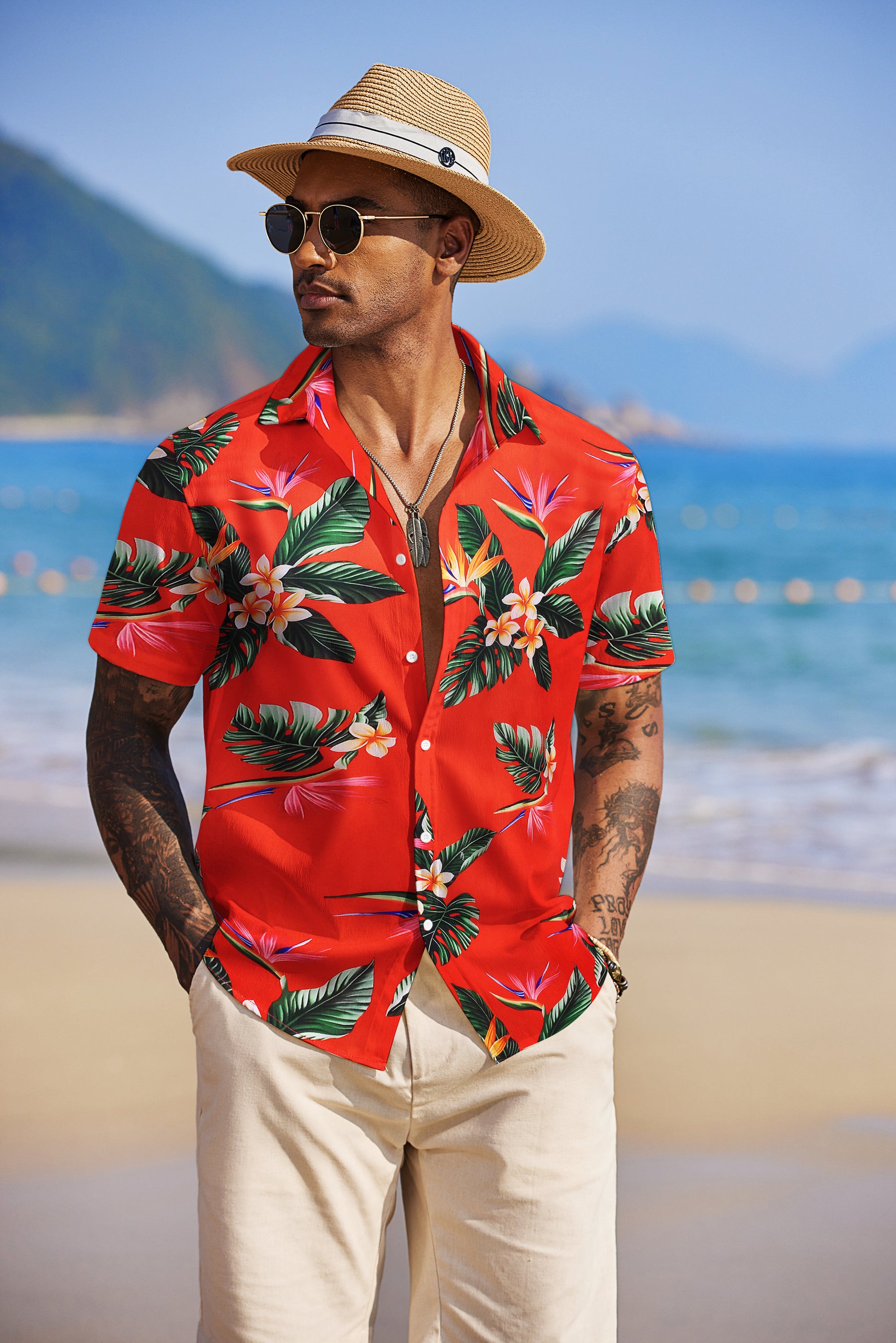 COOFANDY Mens Hawaiian Shirts Short Sleeve Tropical Button Down Shirt Floral Shirt Summer Beach Shirt