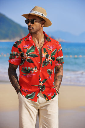 COOFANDY Mens Hawaiian Shirts Short Sleeve Tropical Button Down Shirt Floral Shirt Summer Beach Shirt