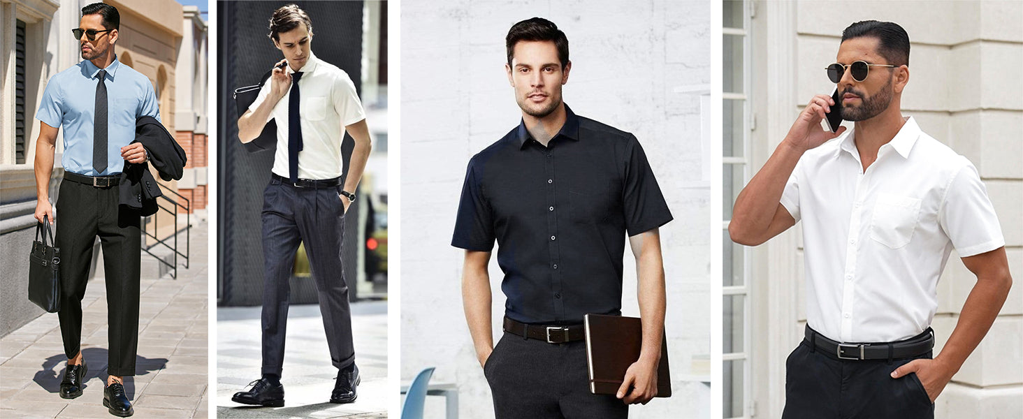 COOFANDY Men's Dress Shirts Short Sleeve Business Casual Regular Fit Button Down Shirts with Pocket S-XXL