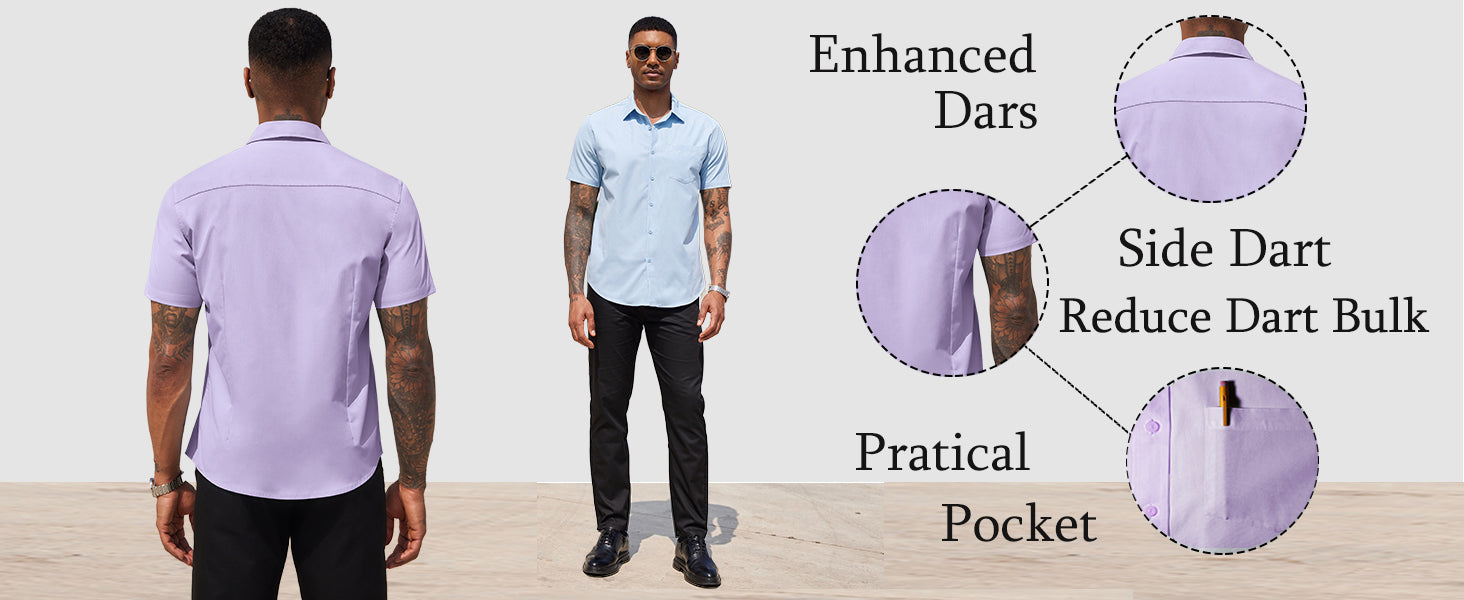 COOFANDY Men's Dress Shirts Short Sleeve Business Casual Regular Fit Button Down Shirts with Pocket S-XXL